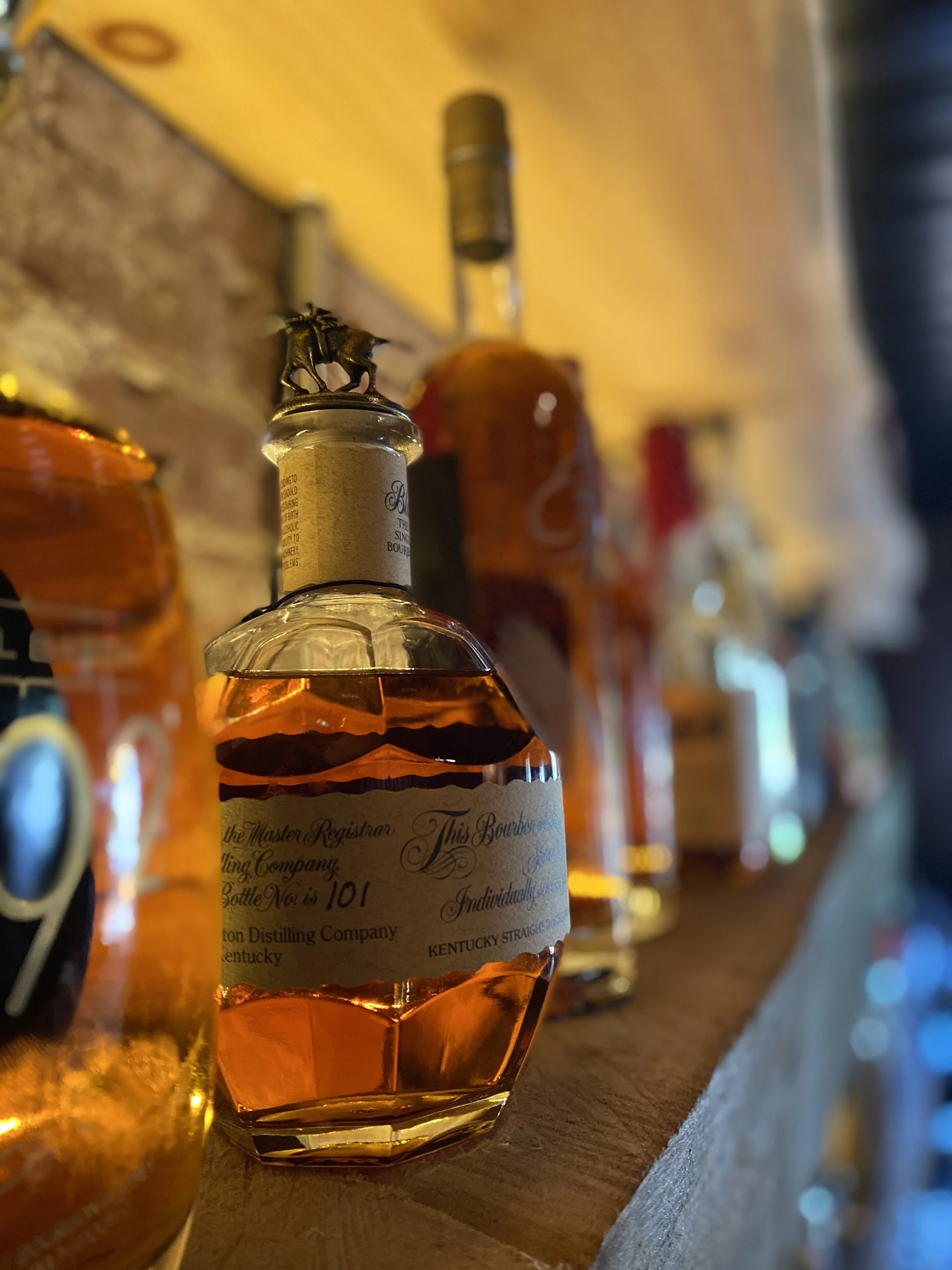 A bottle of bourbon on the back bar at Whiskey & Water, Blue Ridge, Georgia